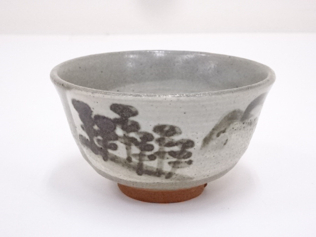 JAPANESE TEA CEREMONY / TEA BOWL CHAWAN / KYO WARE IRON PAINTIING 